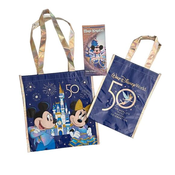 Disney World 50th Anniversary Reusable Tote Bag Set and Map NEW Small Medium - Picture 1 of 2